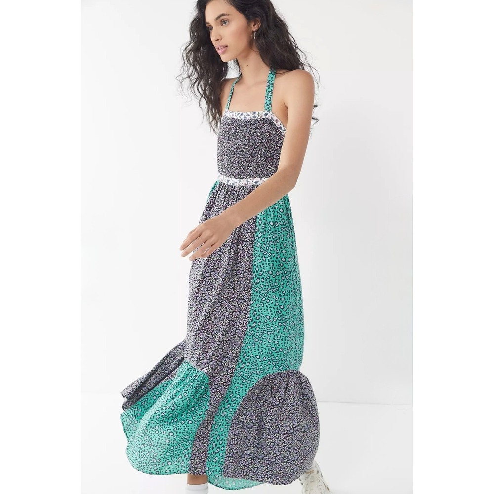 Urban Outfitters Lychee Boho Floral Leopard Halter Open Back Maxi Dress 4